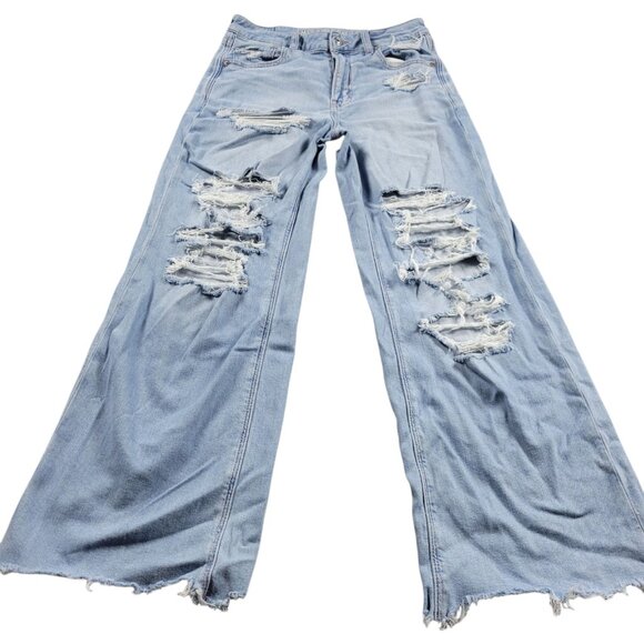 American Eagle Outfitters Denim - American Eagle Jeans Womens 2 Short High Rise Baggy Distressed Thin Light Wash